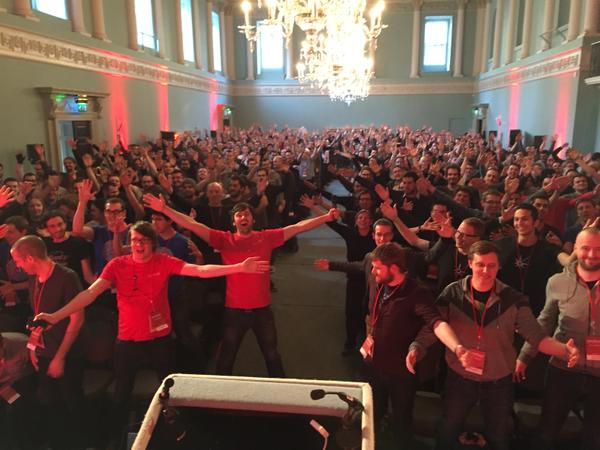 BathRuby attendees waving at Tenderlove